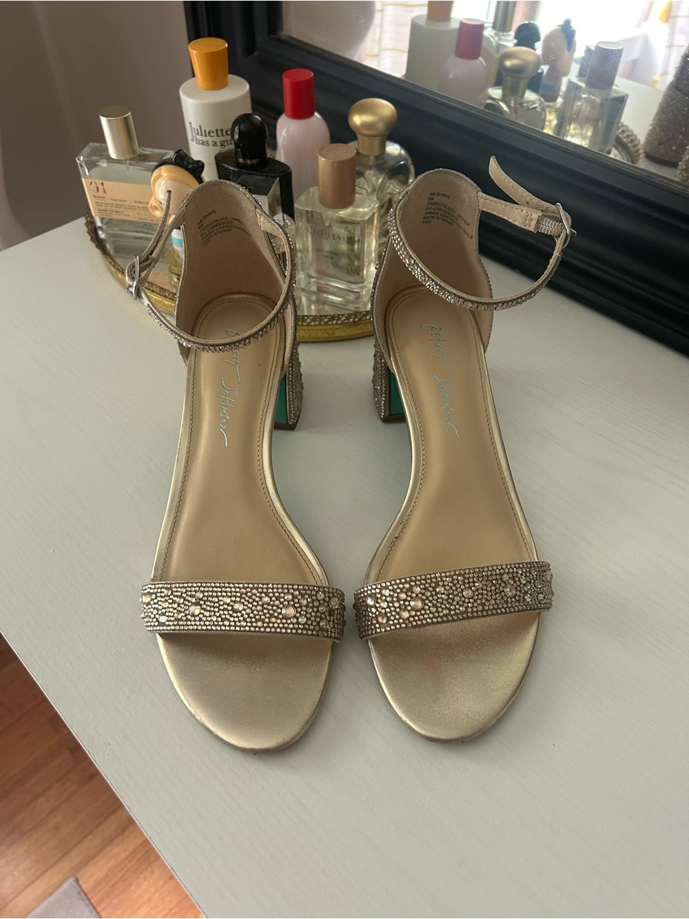 Betsey Johnson Gold Ankle-Strap Block Heels